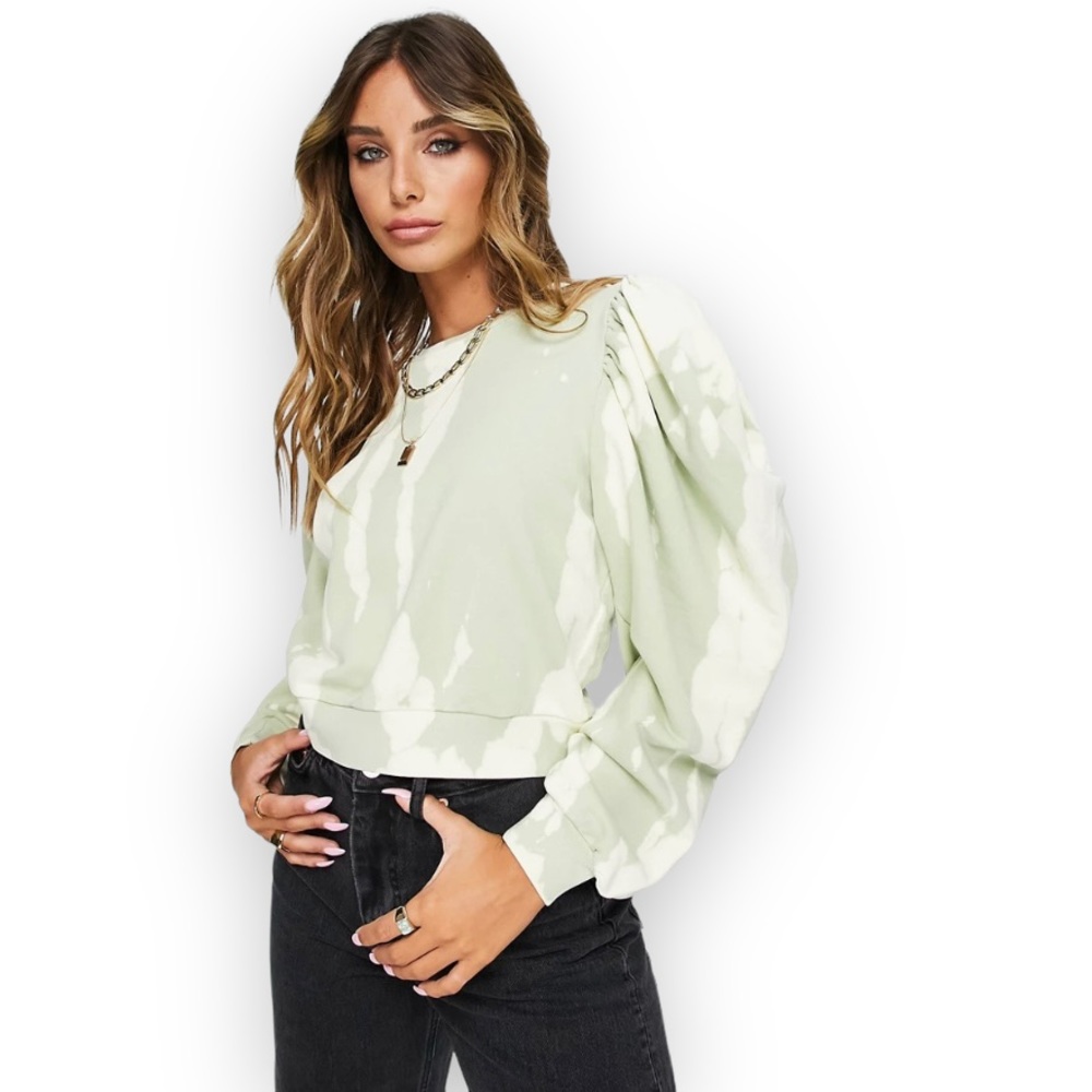 AllSaints Elizah Tie Dye Drape Sleeve Sweatshirt Size Small Greenstone
